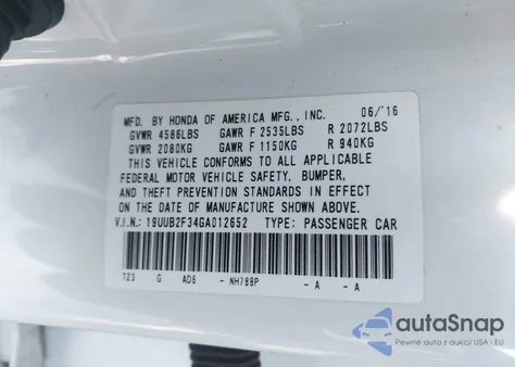 2016 Acura Tlx V6 z USA, uszkodzony, nr VIN 19UUB2F34GA012652